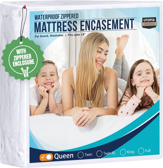Utopia Bedding Queen Waterproof Mattress Encasement - Zippered Bug & Dust Mite Proof Cover