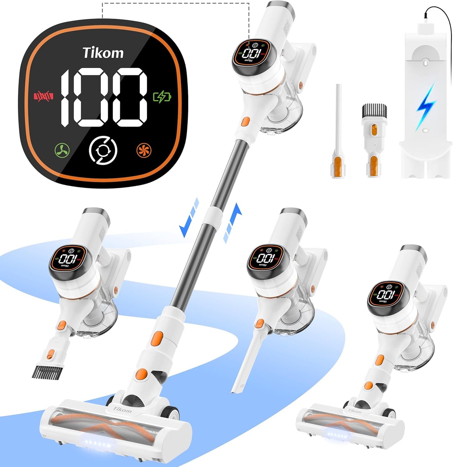 Tikom V500 Cordless Stick Vacuum - 40Kpa Suction for Pet Hair & Hard Floors