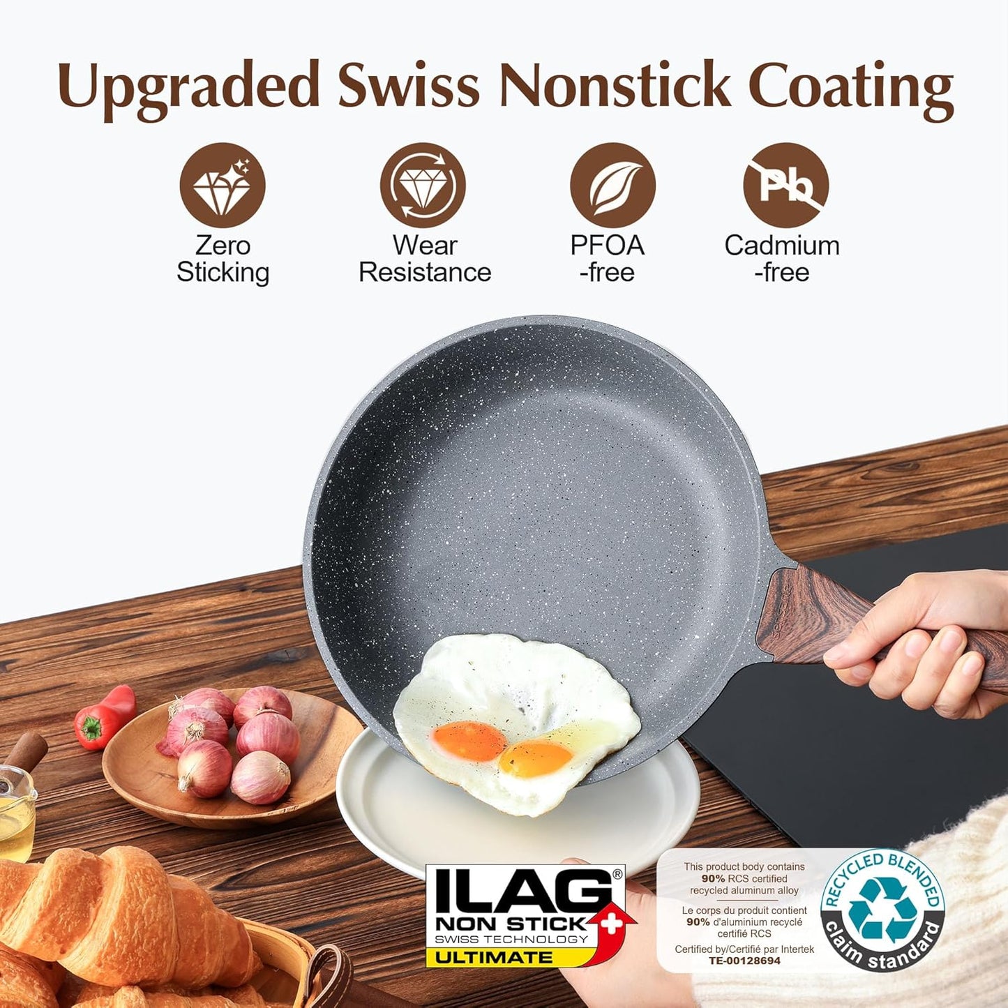 SENSARTE Healthy Nonstick Omelette Pan - Swiss Granite Coating, PFOA-Free (9.5")