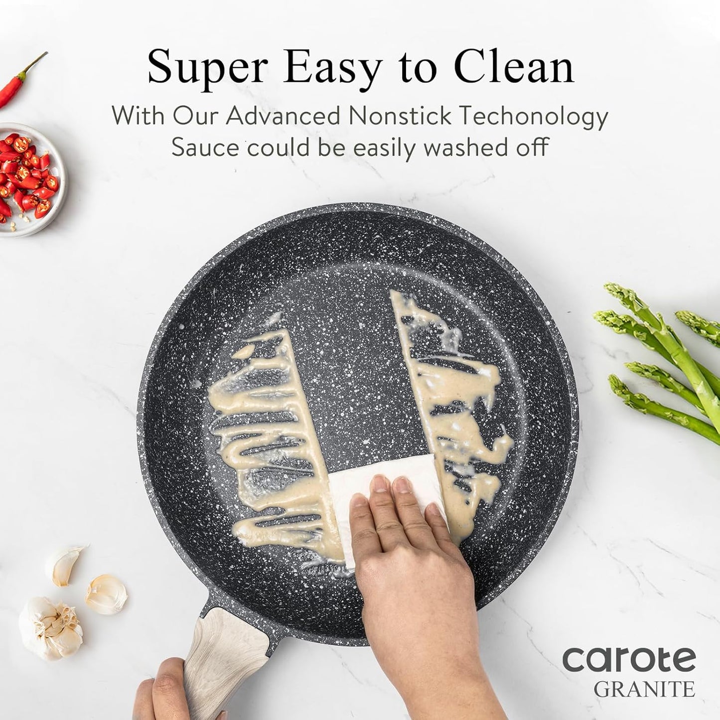 CAROTE 10-Inch Granite Non-Stick Frying Pan with Glass Lid - Healthy Cooking, Even Heat