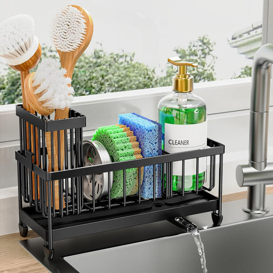 Cisily Kitchen Sink Sponge Holder with Rotating Spout & Brush - 304 SS