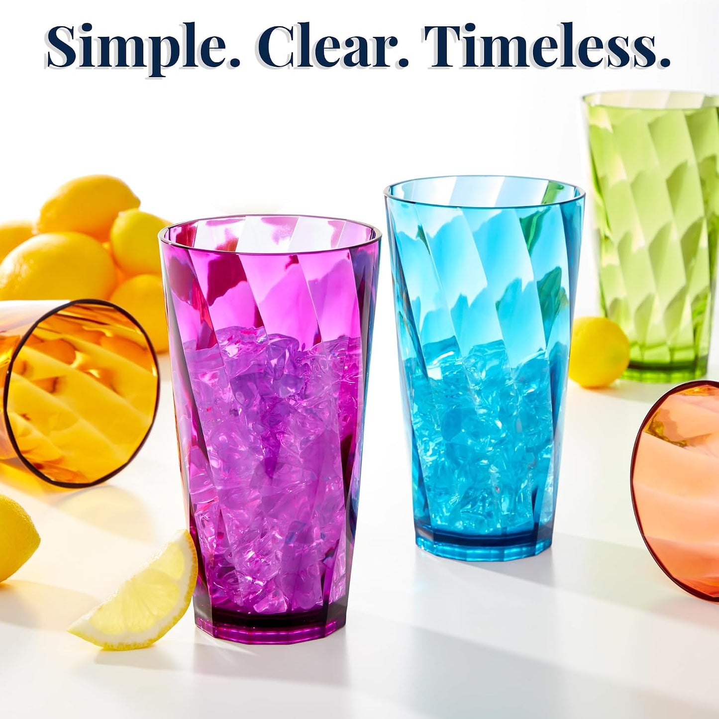 US Acrylic Optix 20oz Reusable Tumblers Set of 8 - BPA-Free, Dishwasher Safe Jewel Tone Plastic Cups