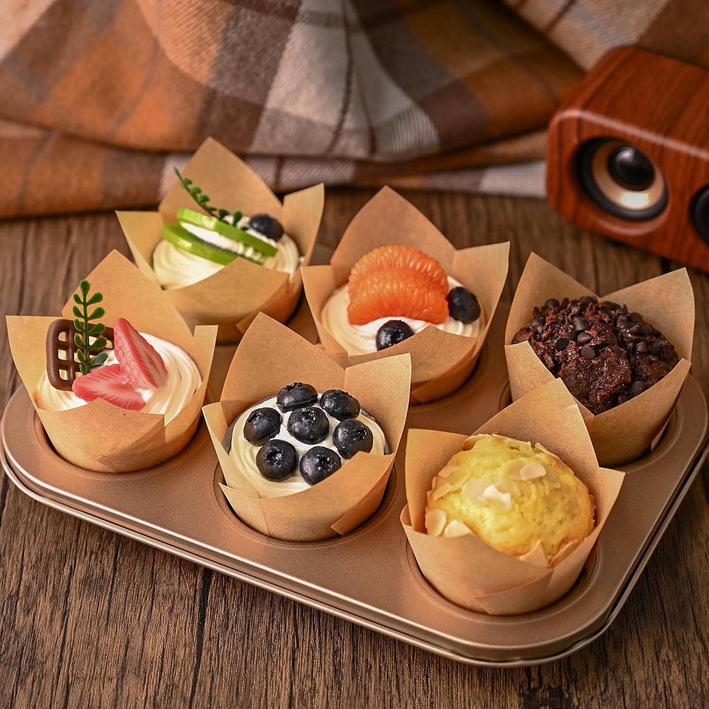 Neyimqr 120 Natural Tulip Cupcake Liners - Standard Baking Cups for Muffins & Parties