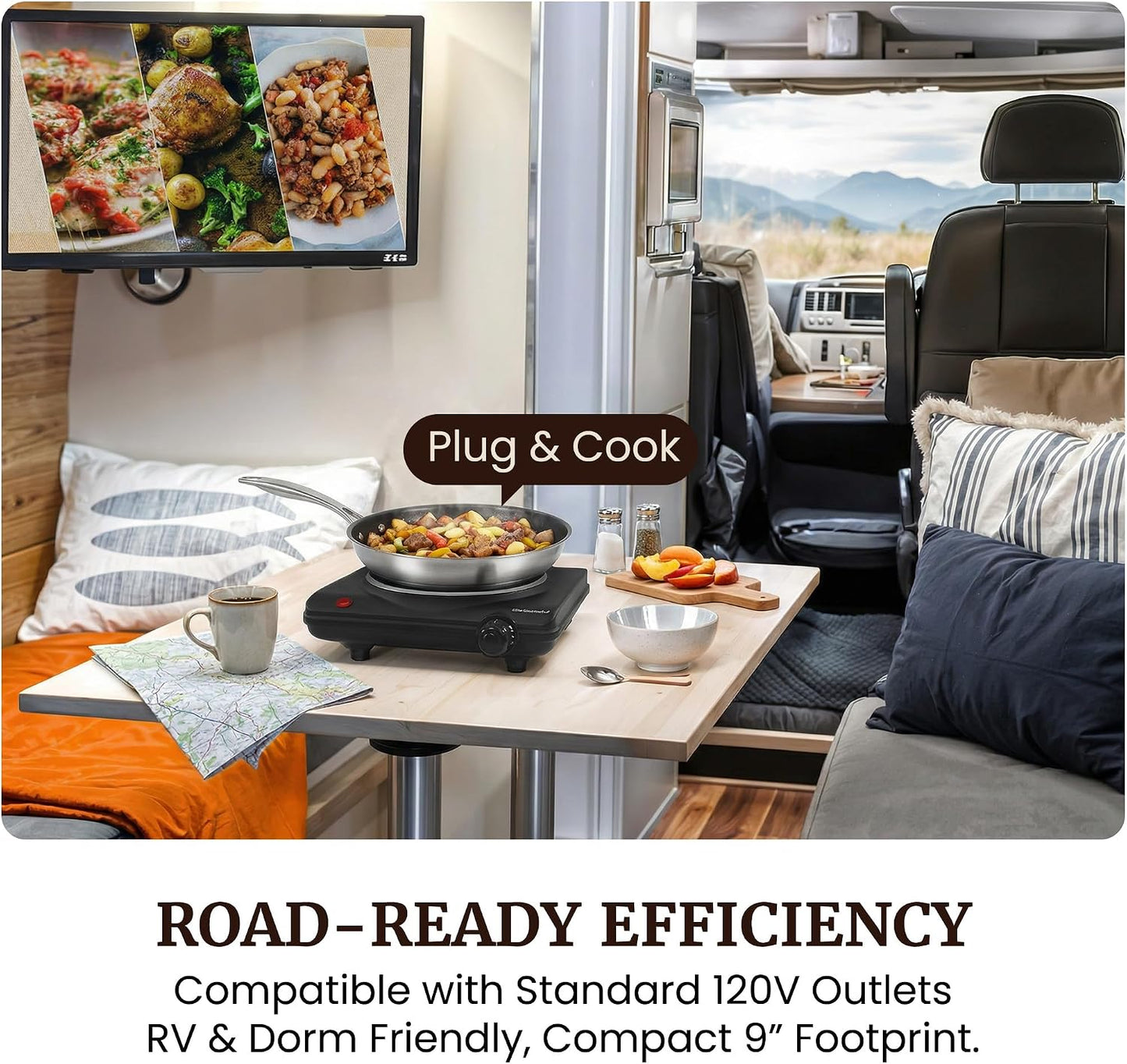 Elite Gourmet Portable Electric Burner - 1000W Cast Iron Hot Plate for RVs & Small Kitchens