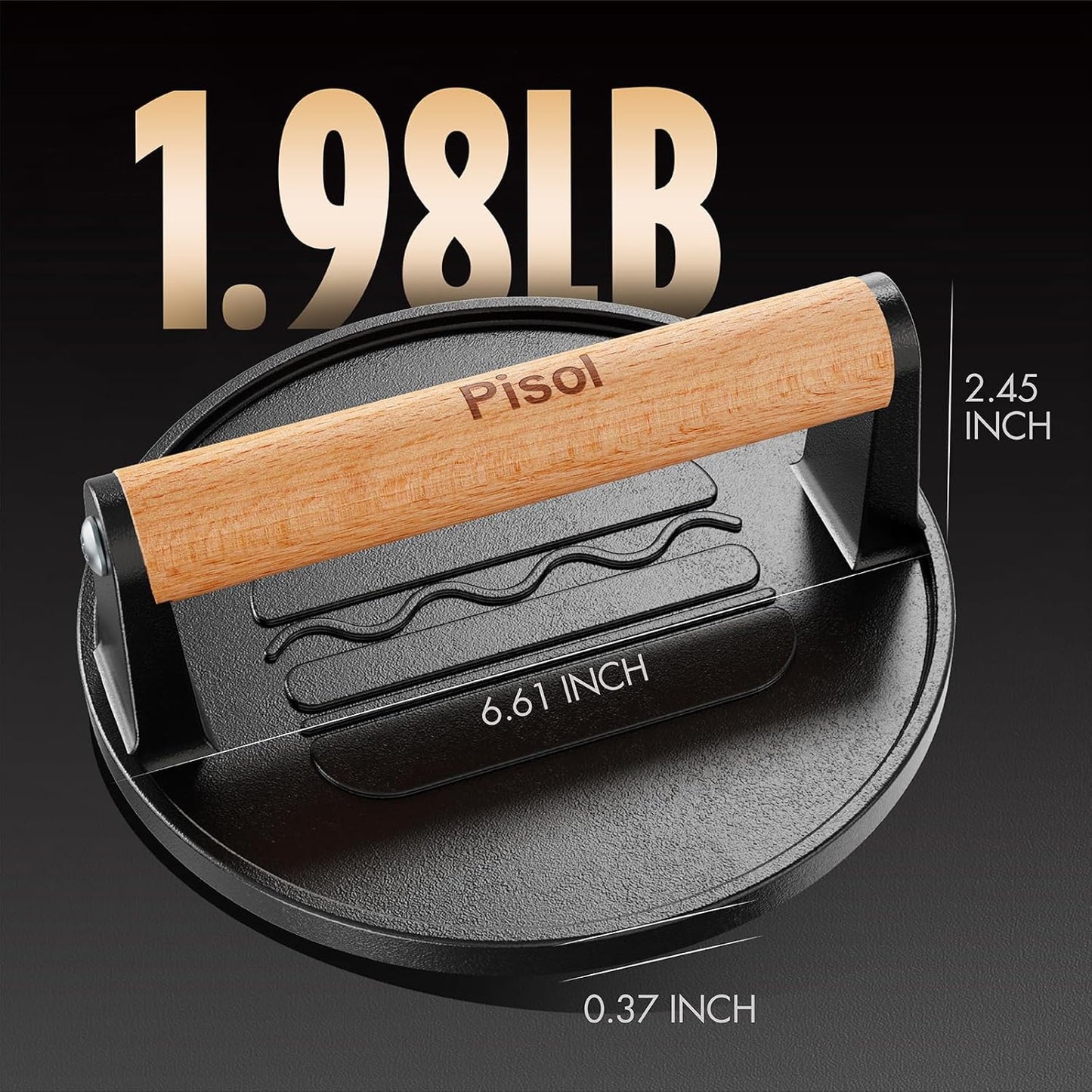 Pisol Heavy-Duty Cast Iron Hamburger Press - Professional Grill Tool for Crispy Burgers & Bacon