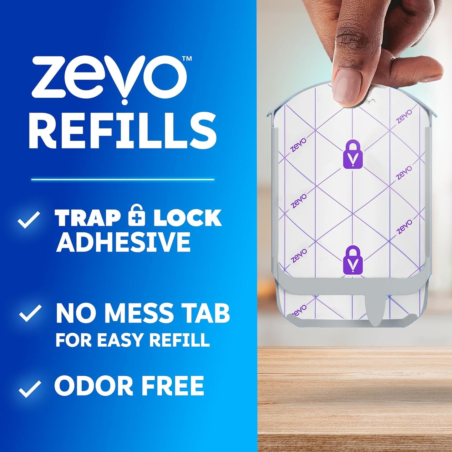 Zevo Official Fly Trap Refills (4 Count) - No Fragrance, Blue Light Lures Gnats & Flies