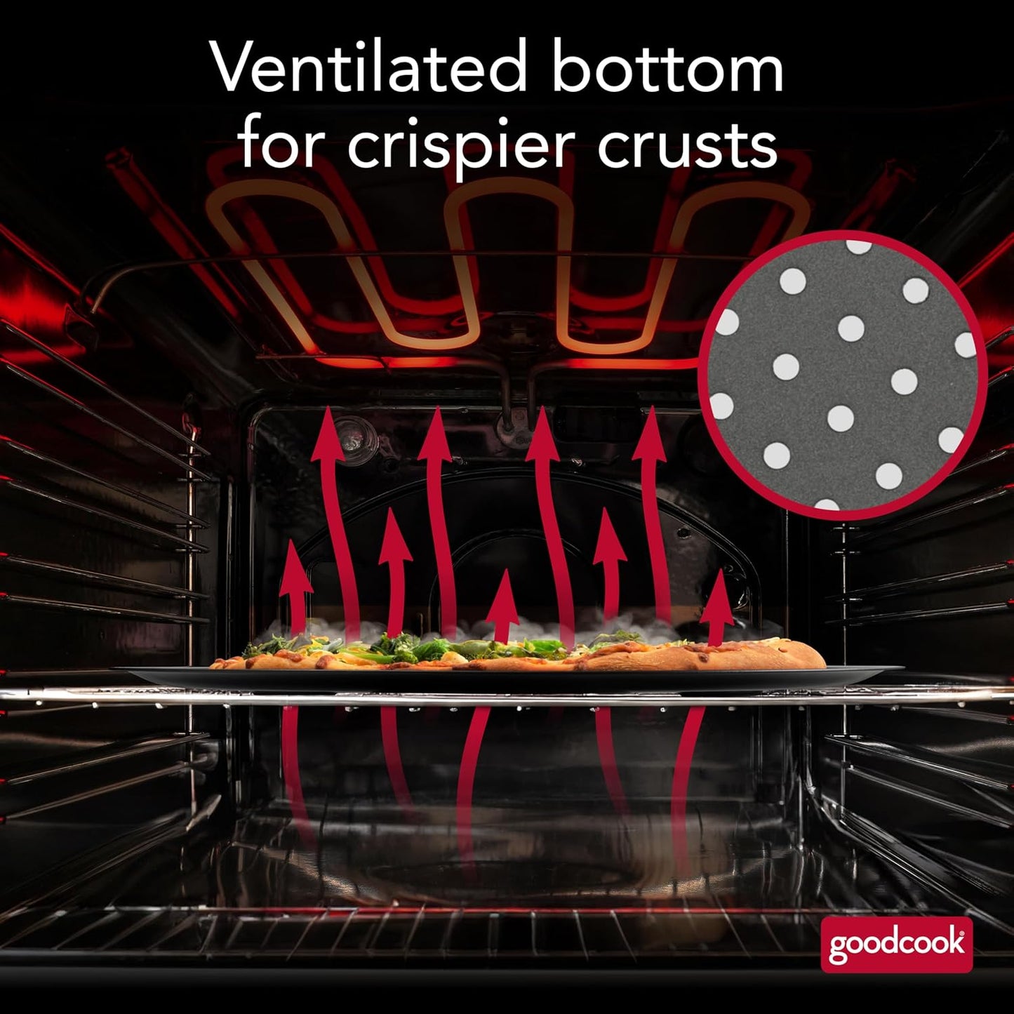 GoodCook 15.75-Inch Perforated Nonstick Carbon Steel Pizza Pan with Cutting Guides