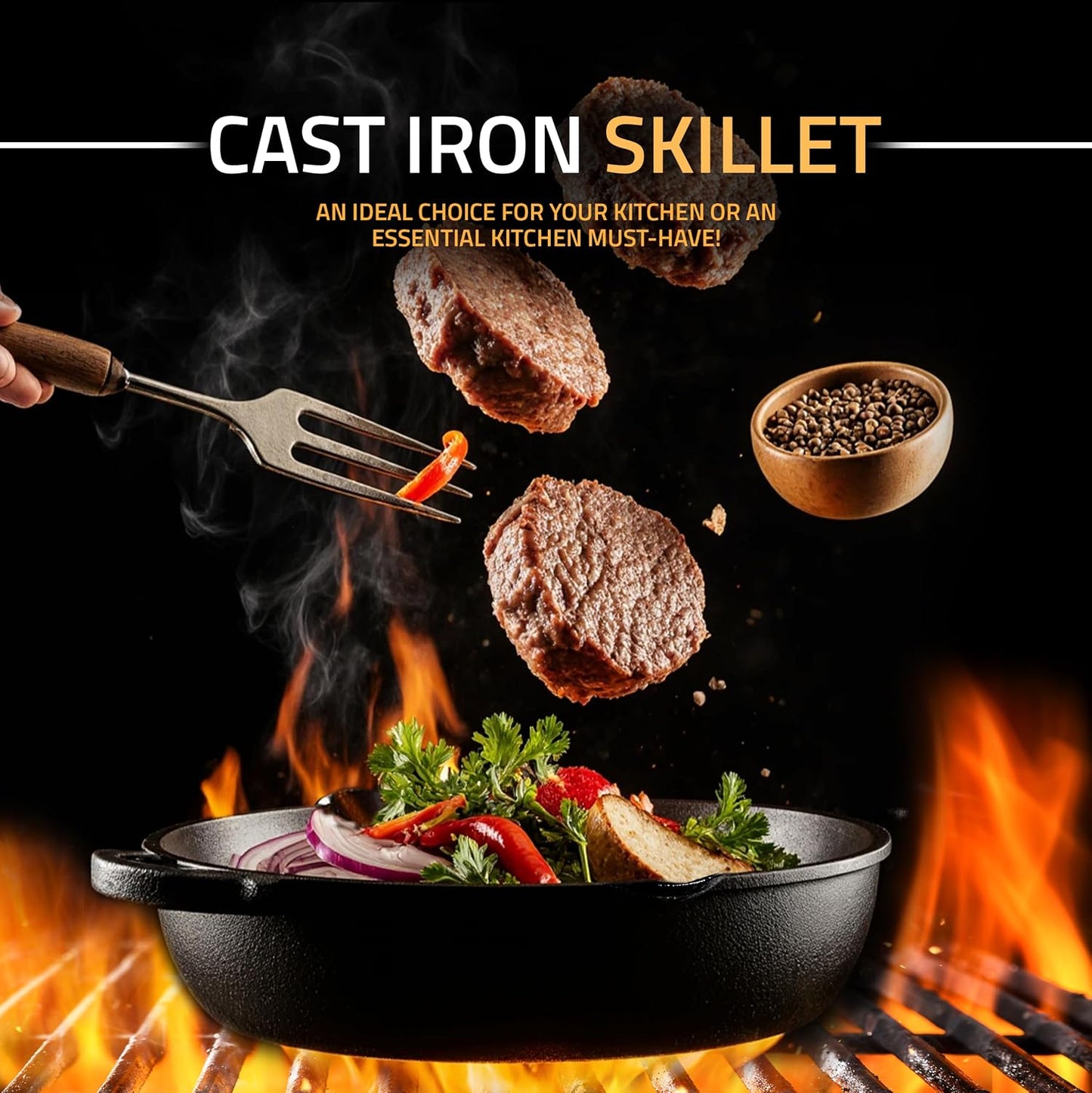 Utopia Kitchen 12-Inch Cast Iron Skillet - Pre-Seasoned Chef Pan for Stovetop & Outdoor Cooking