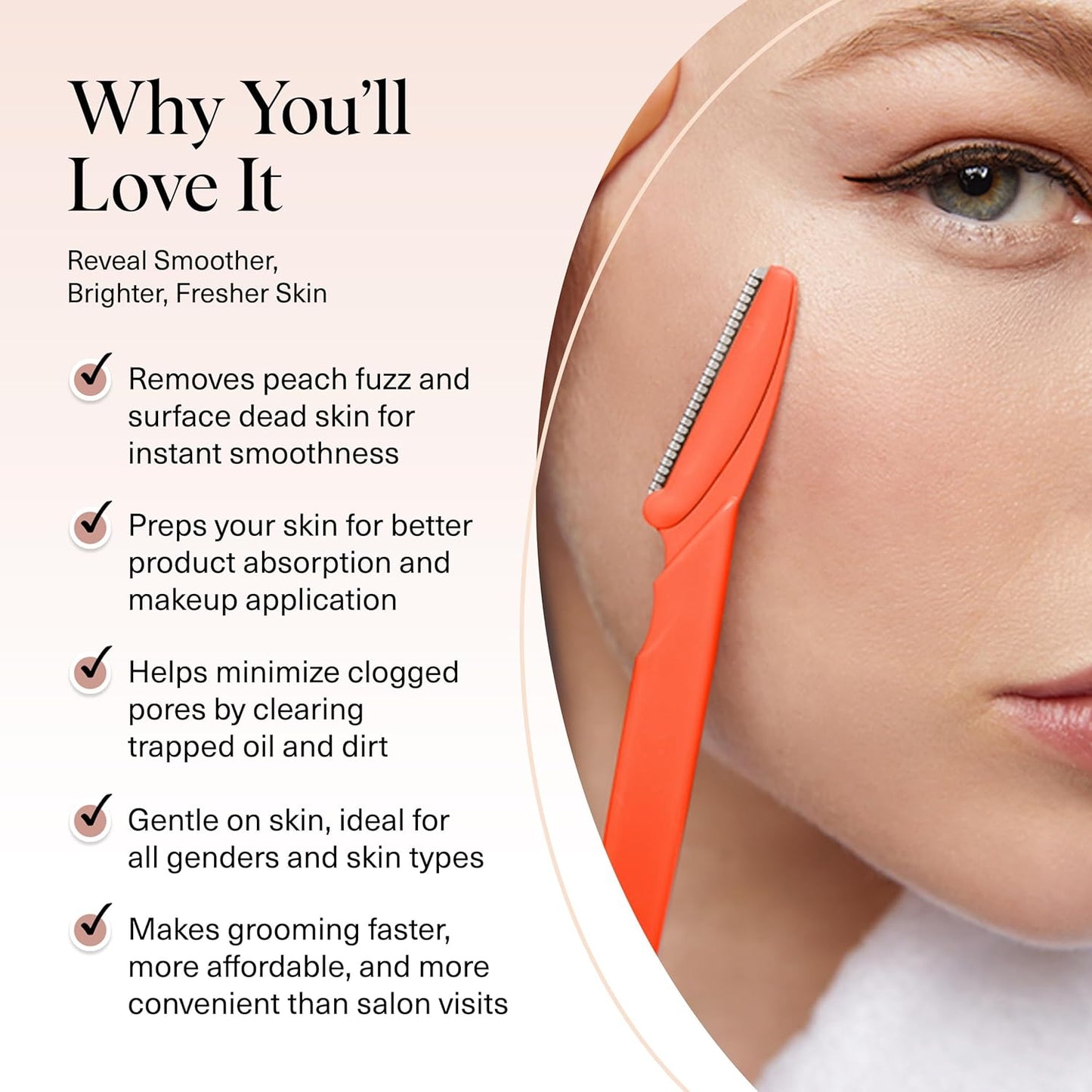 Kitsch Women's Facial Razor - Smoother Skin with 12 Reusable Blades (Coral)