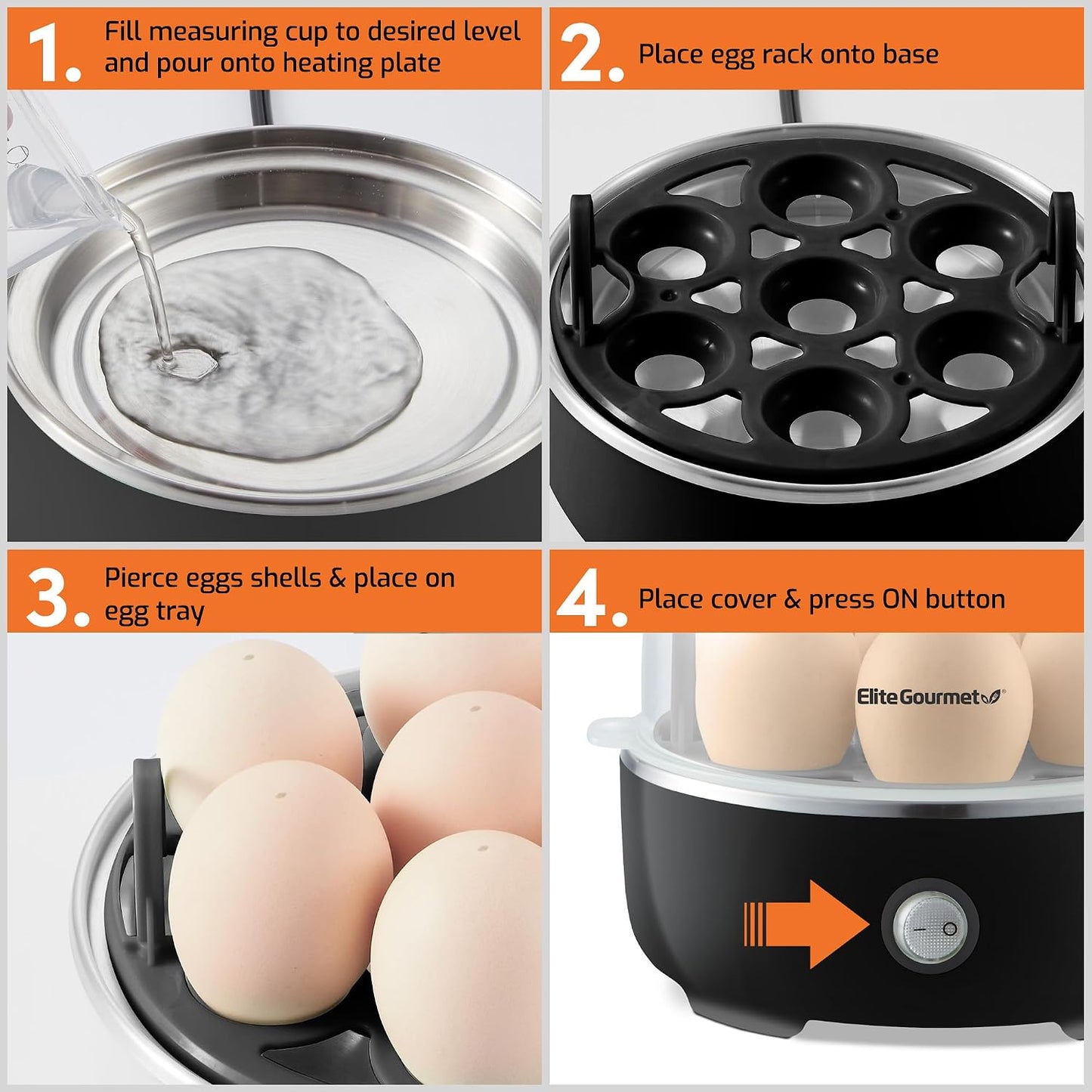Elite Gourmet EGC115B 7-Egg Electric Egg Cooker with Auto Shut-Off