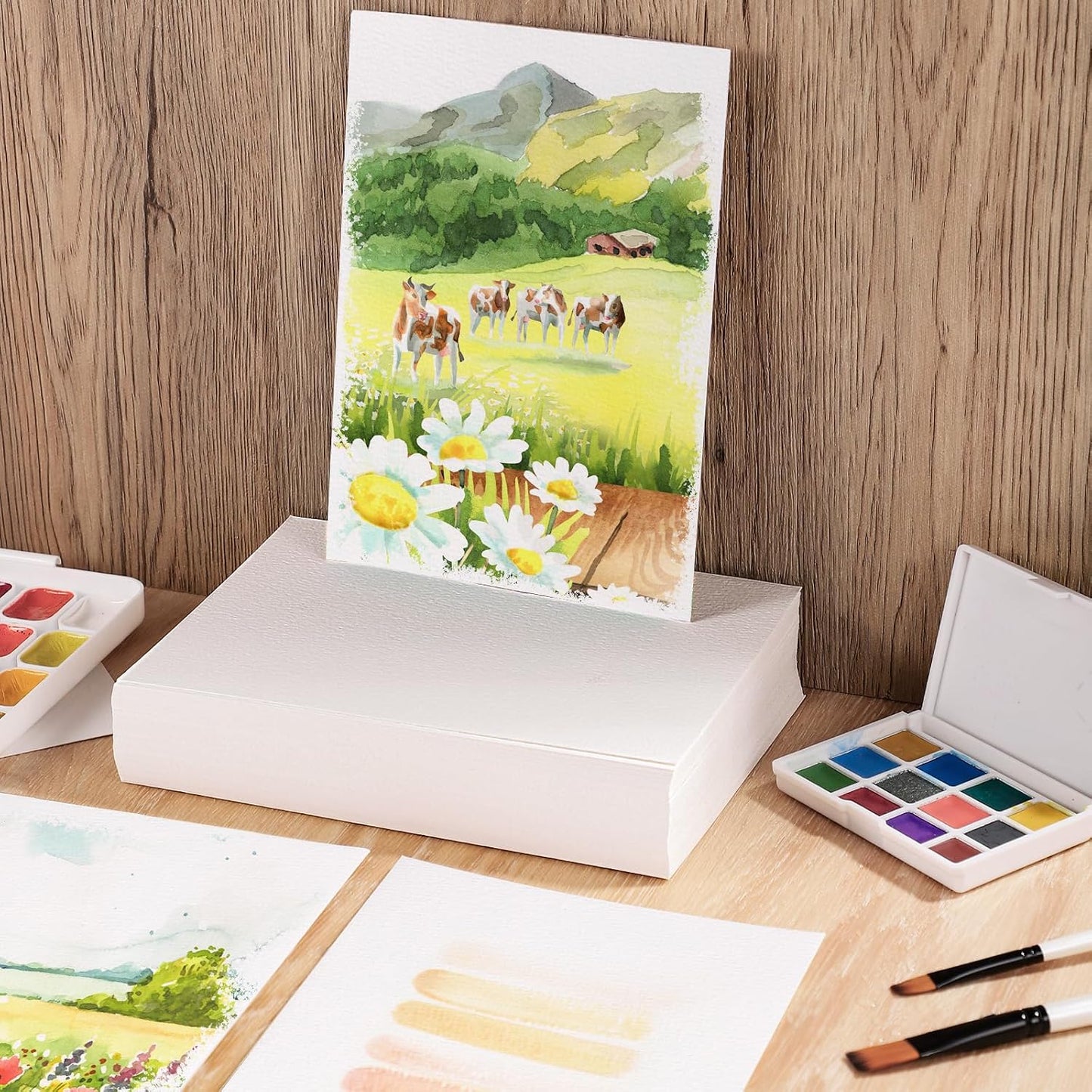 Prudiut 80 Sheets Watercolor Paper Bulk - 5x7 Inch Cold Press White for Kids & Artists