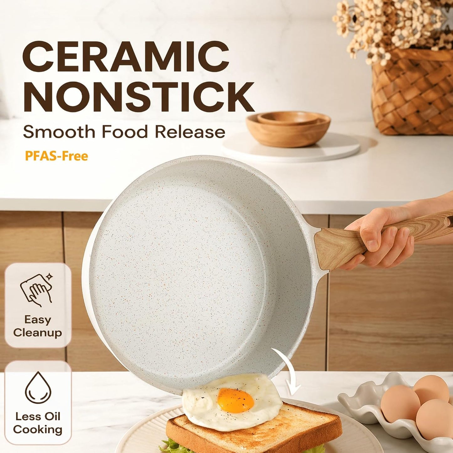 SENSARTE 13-Piece Nonstick Ceramic Cookware Set - Healthy Pots & Pans with Stay-Cool Handles