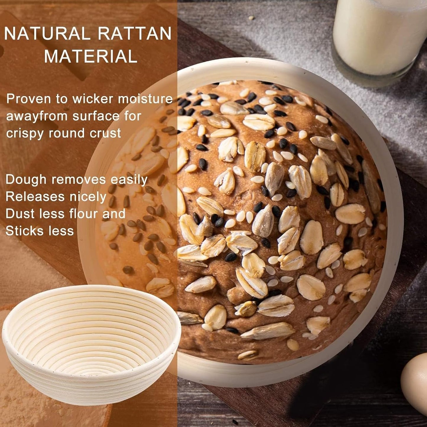 Dimpola 9-Inch Rattan Banneton Bread Proofing Basket Set of 2 - Perfect for Sourdough Proofing