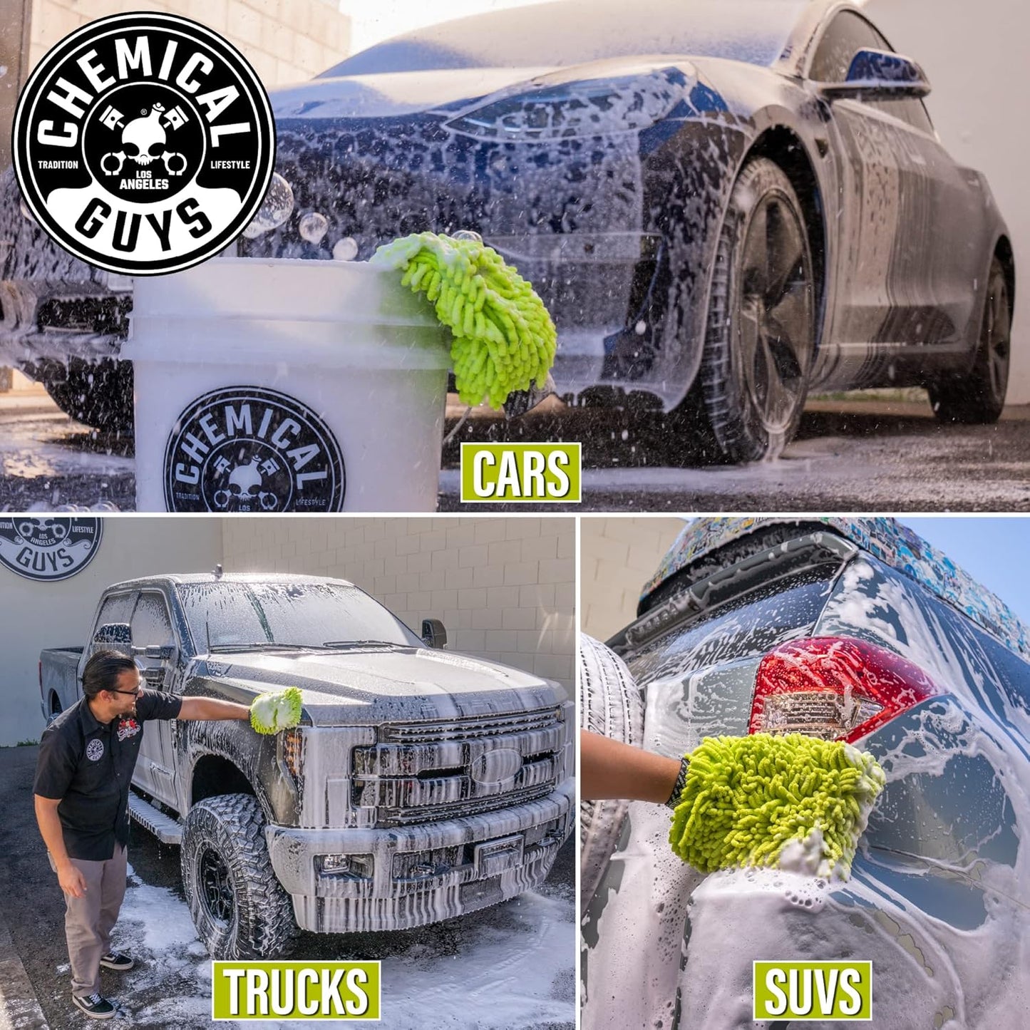 Chemical Guys Premium Scratch-Free Microfiber Car Wash Mitts (2-Pack) - Safe for Cars, Trucks & Motorcycles
