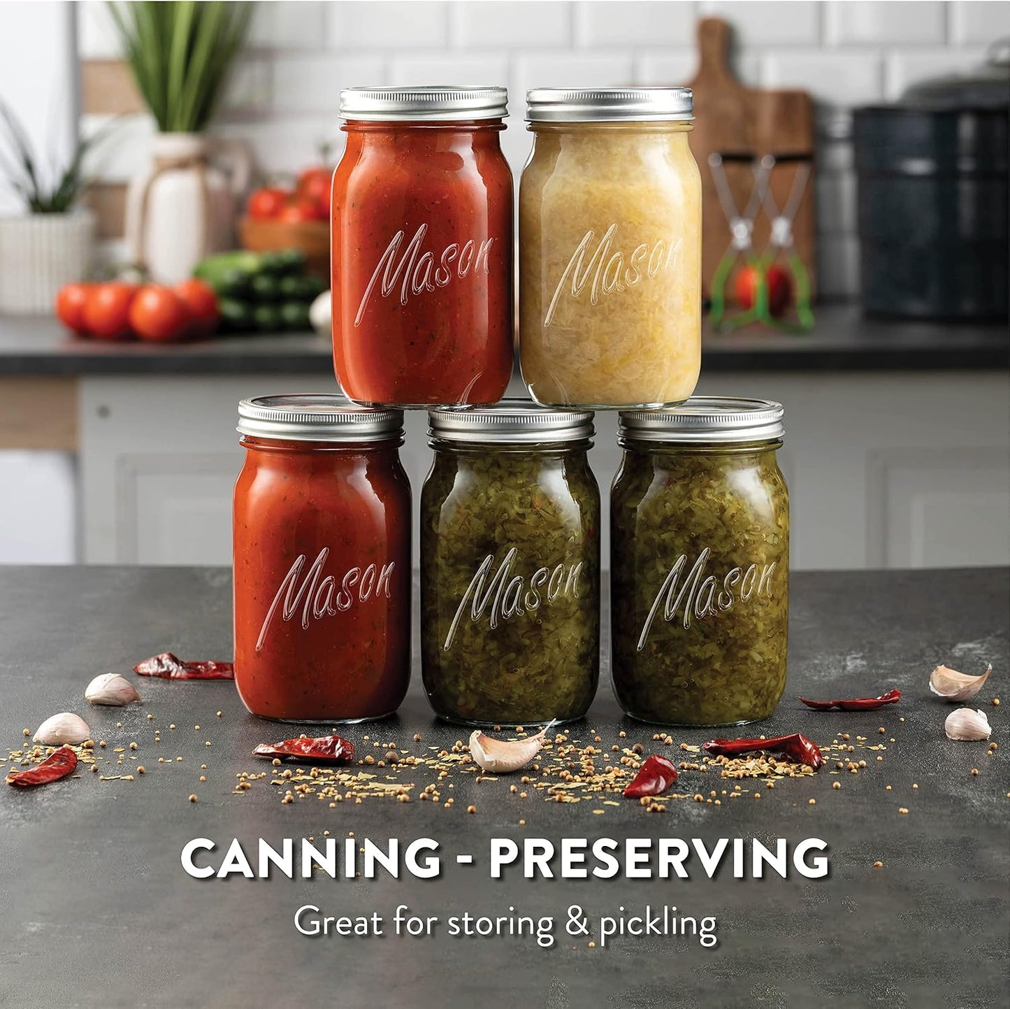 Paksh Novelty Wide Mouth Mason Jars 32 Oz - 2-Pack for Canning & Meal Prep