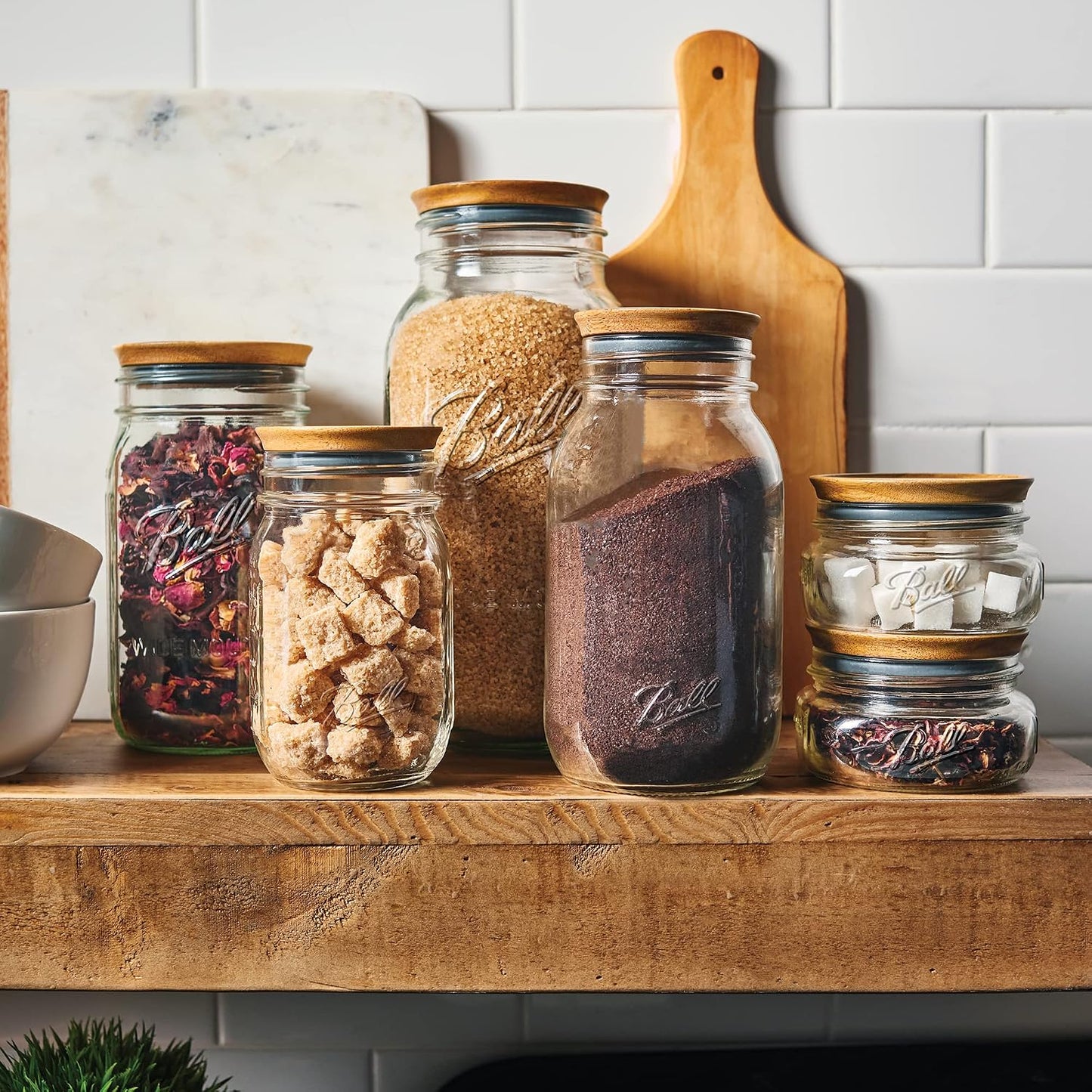 Ball Wooden Wide Mouth Jar Lids - 5 Pack Airtight Storage Lids