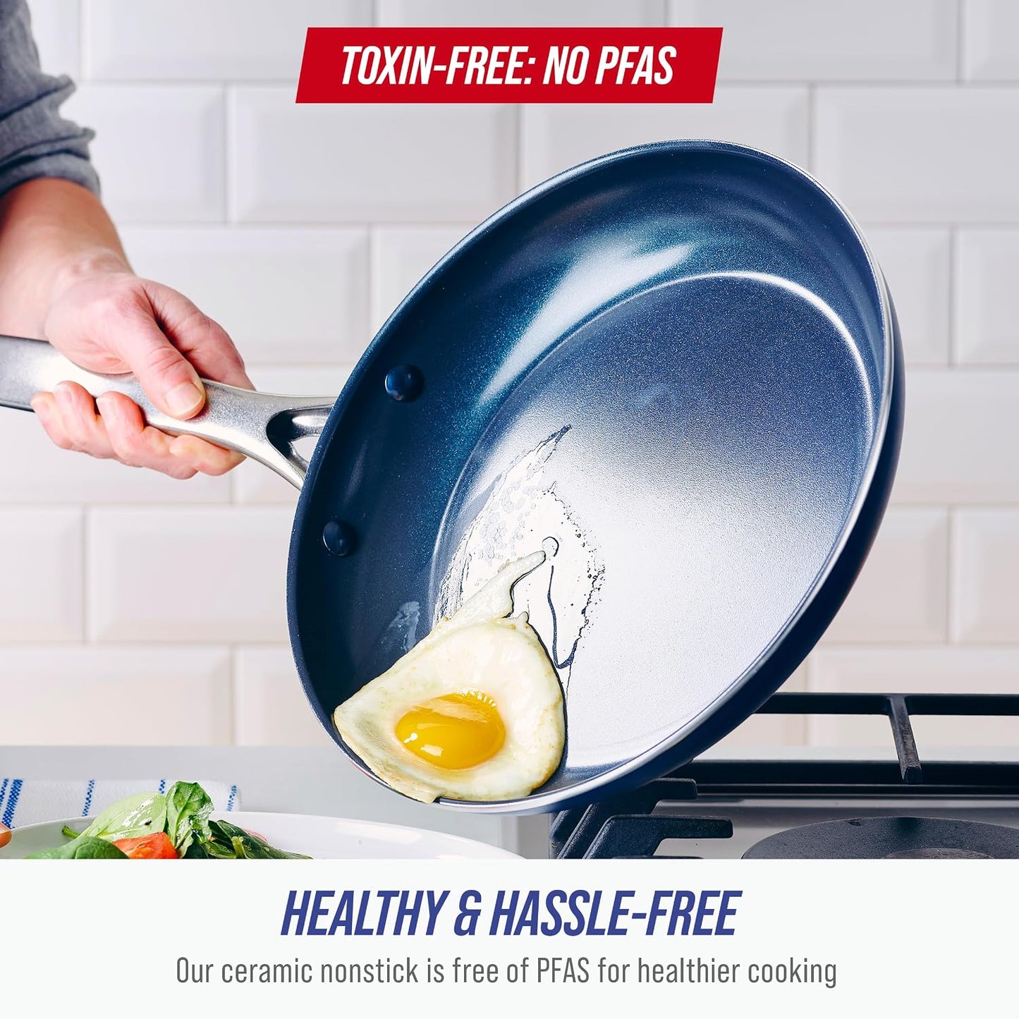 Blue Diamond 10" Diamond-Infused Nonstick Skillet - PFAS-Free Ceramic Pan for Omelet & Sautéing