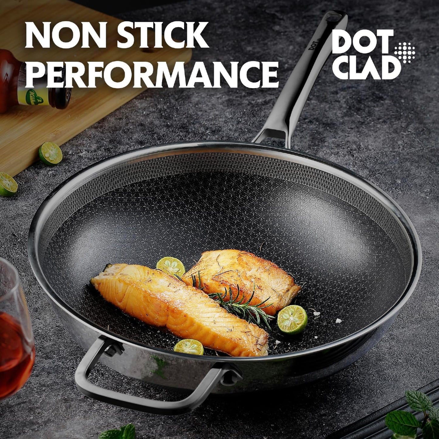 DOTCLAD 12-Inch Hybrid Wok with Lid - Nonstick Stainless Steel Stir-Fry Pan for All Stovetops