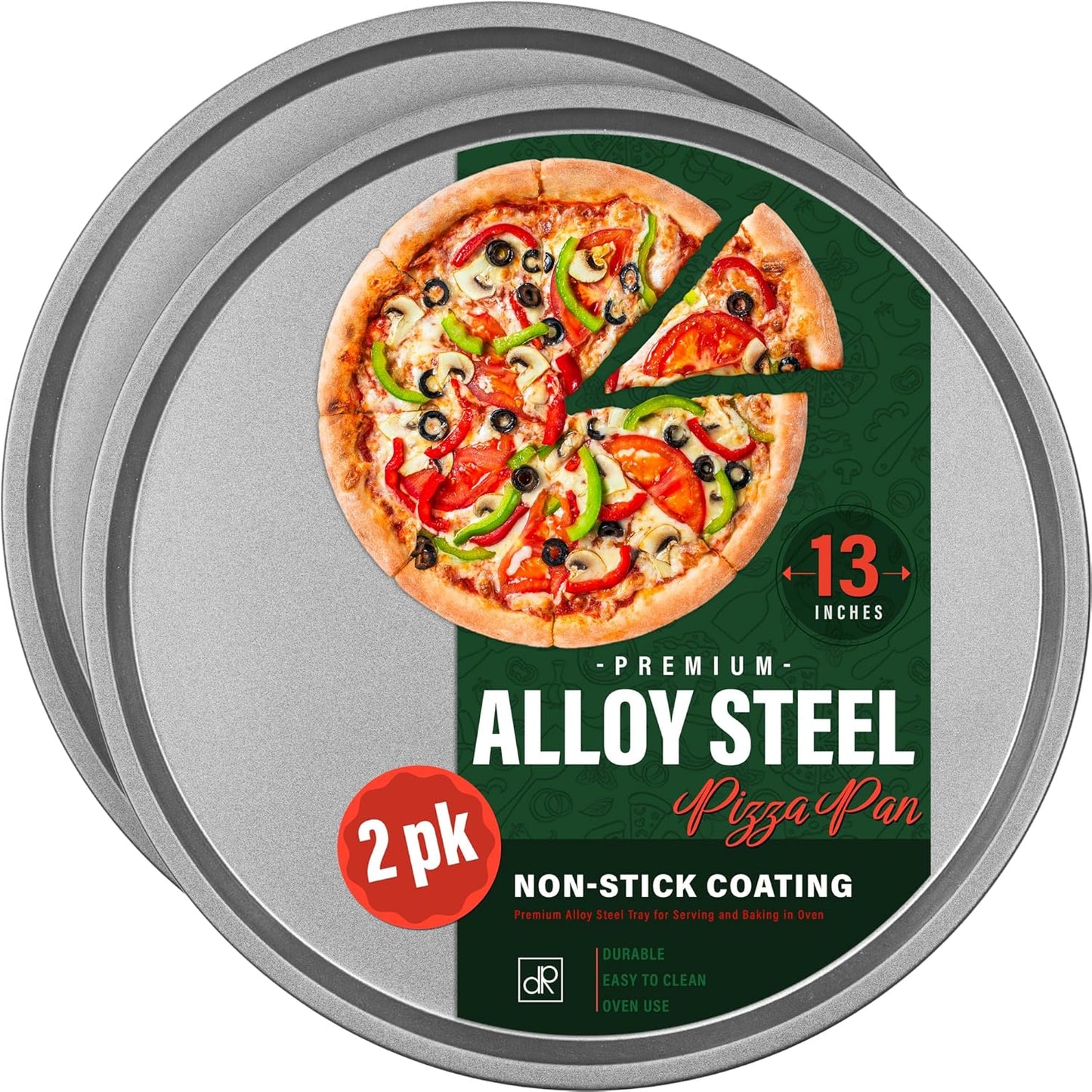 DecorRack 13-Inch Non-Stick Pizza Pan Set - 2-Pack Heavy-Duty Oven Tray