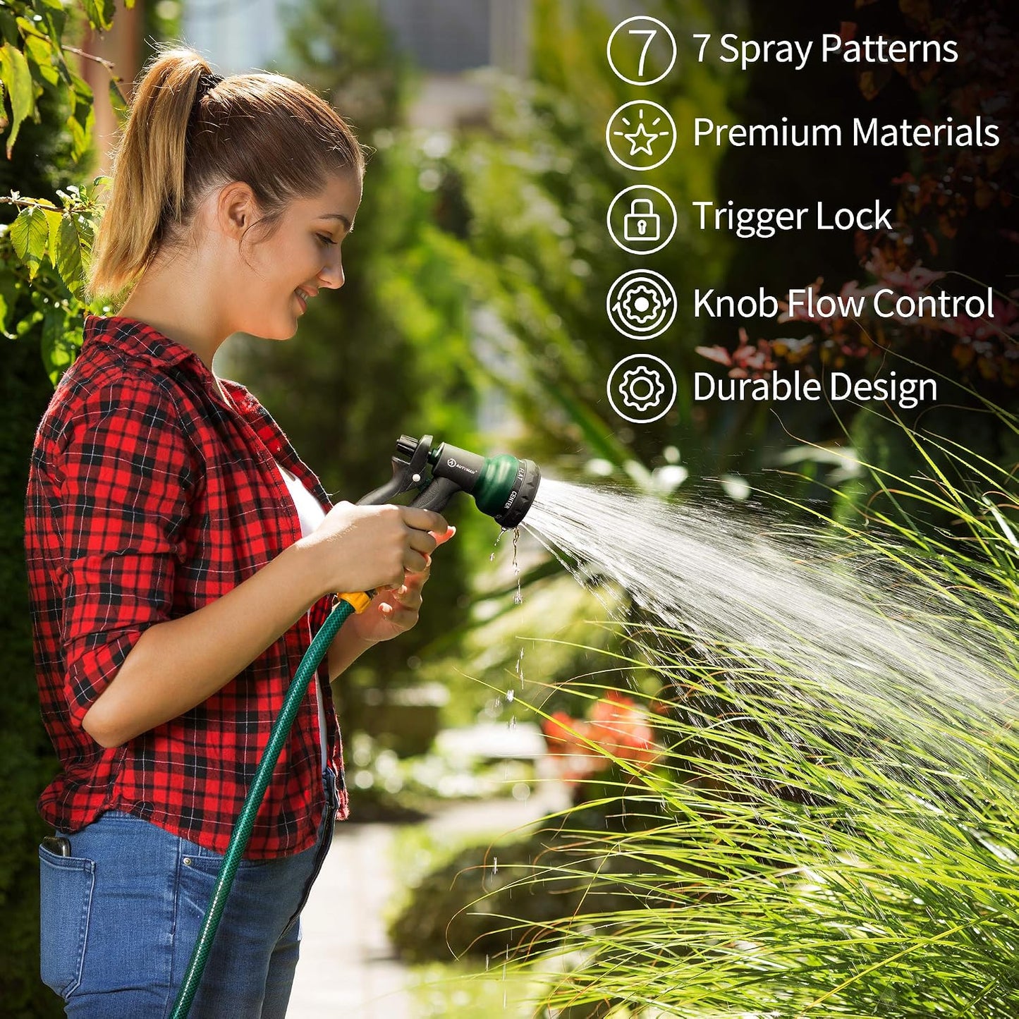 7-Mode Garden Hose Nozzle by AUTOMAN - Adjustable Water Spray Patterns for Lawn & Car Washing