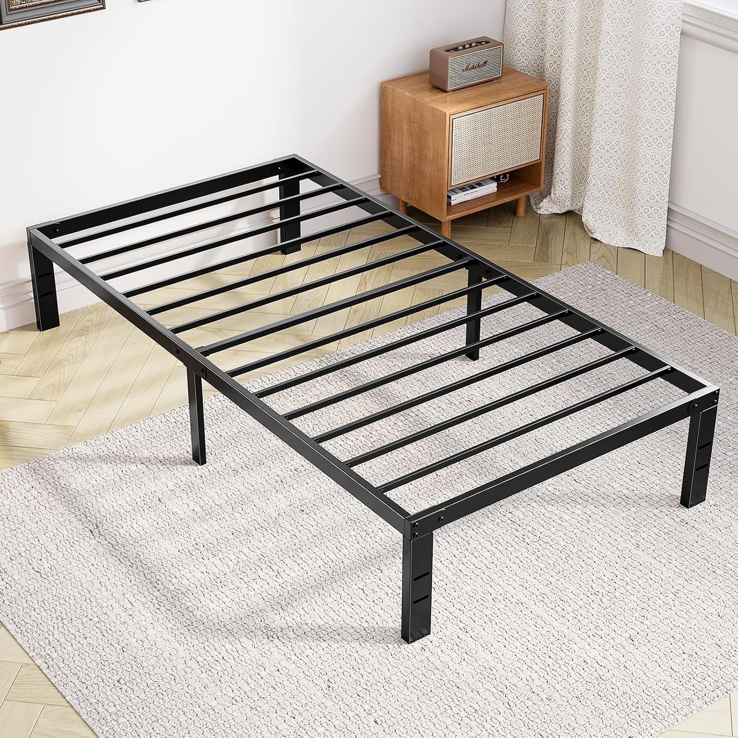 Sweetcrispy Heavy-Duty Twin Bed Frame with Storage & No Box Spring Needed (14" Steel)