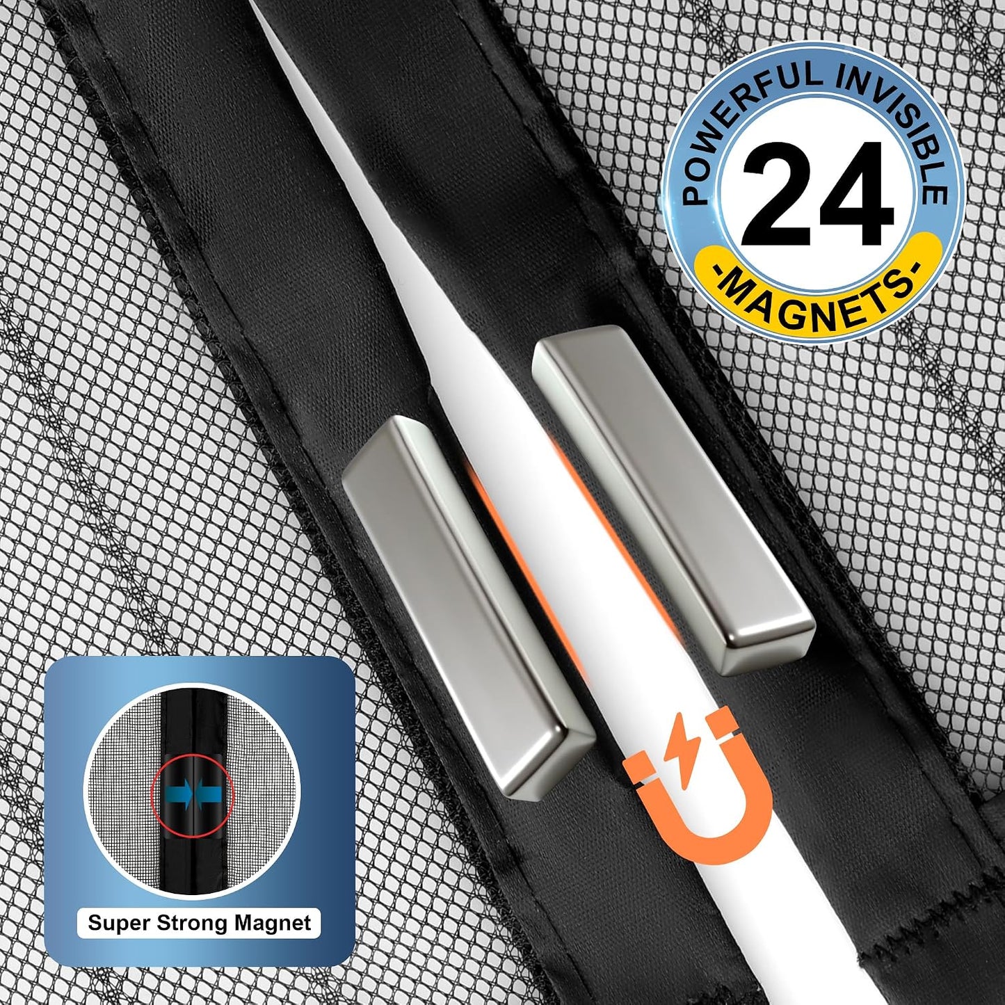 Black Magnetic Screen Door by METAONLY - Fits 36" x 80", Keep Bugs Out & Fresh Air