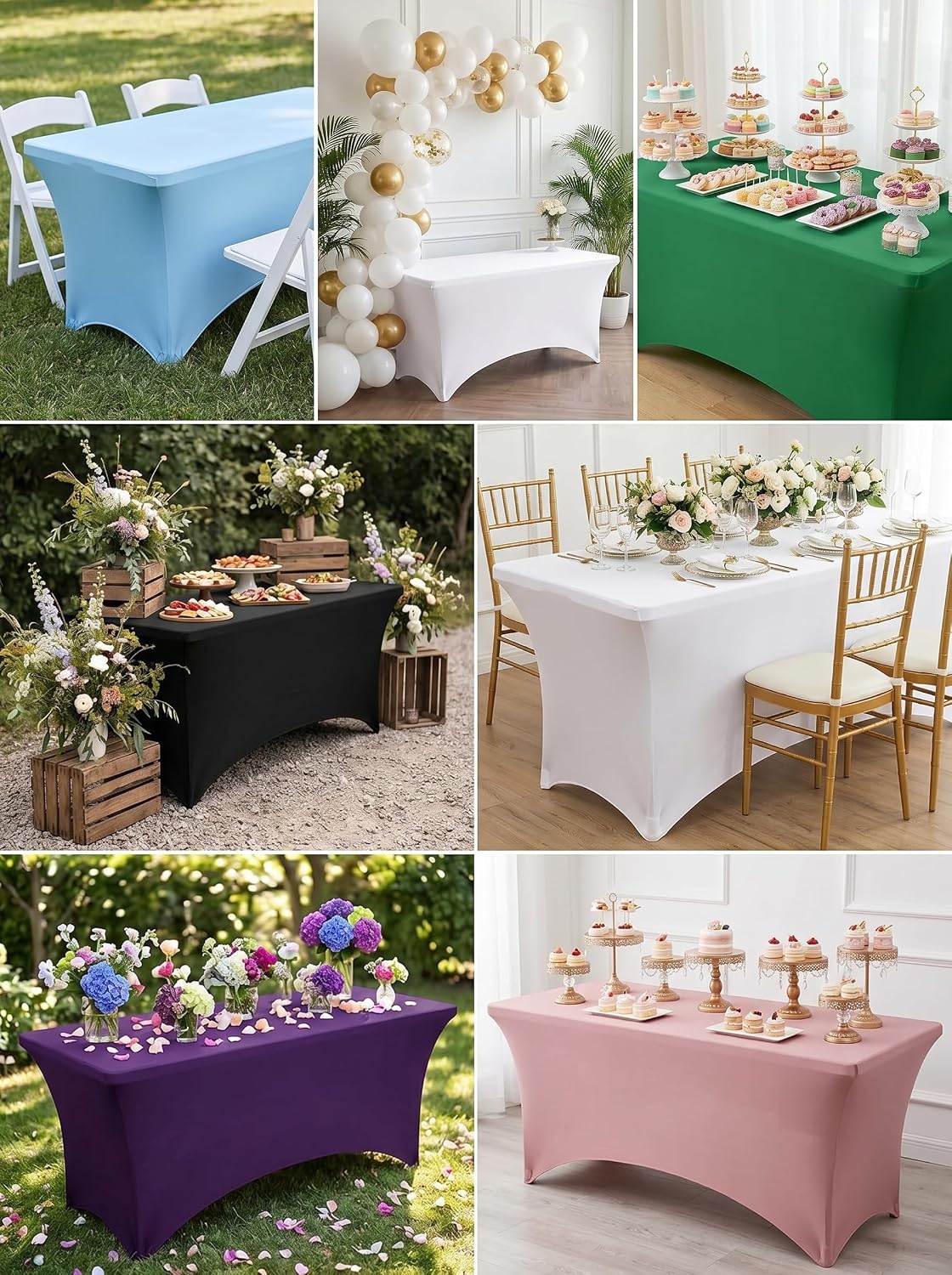 Utopia Kitchen 6-Foot Stretch Tablecloth 2-Pack - Black Fitted Spandex Cover for Events & Weddings