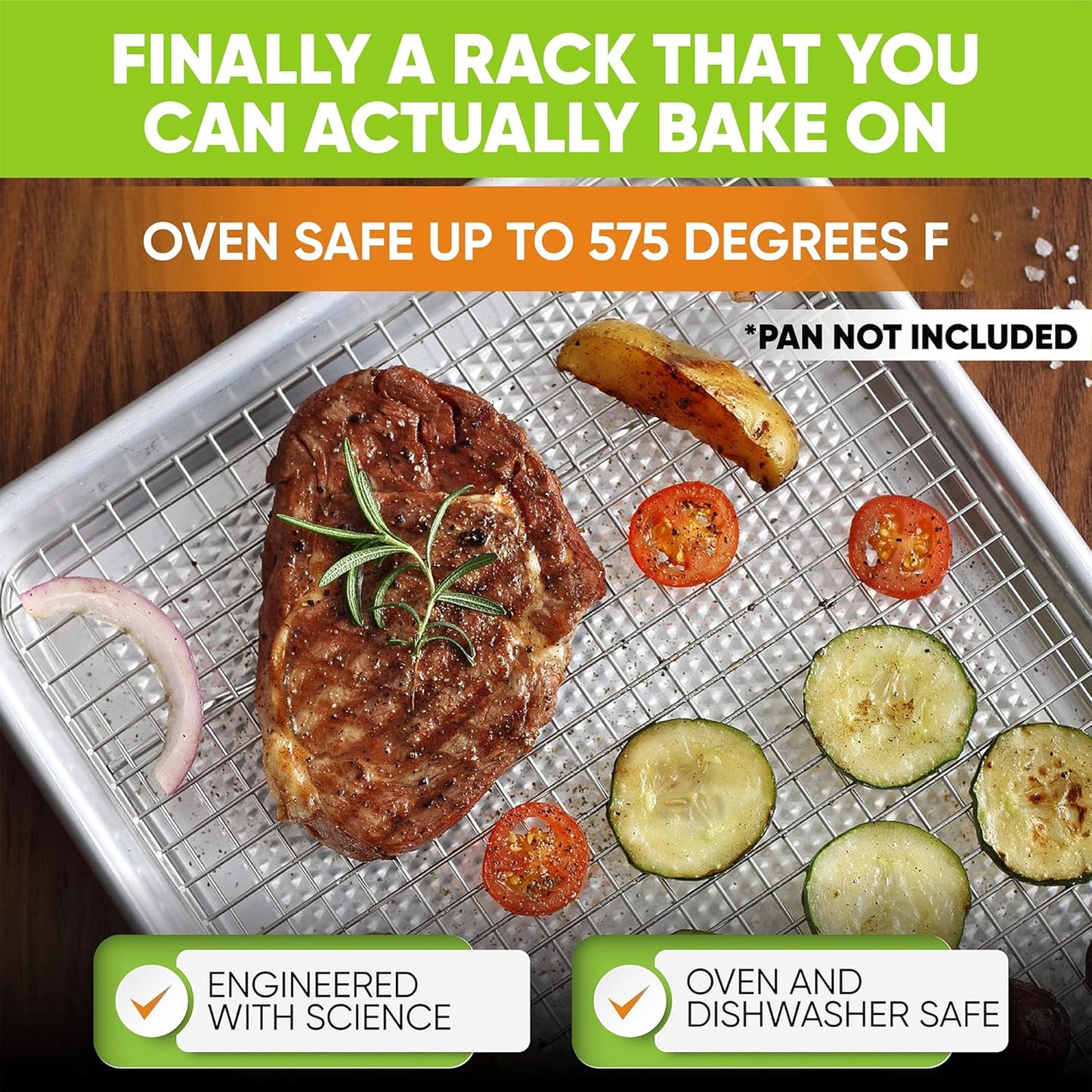 Spring Chef 10x15 Inch Stainless Steel Cooling Rack - Oven Safe Up to 575°F & Dishwasher Safe