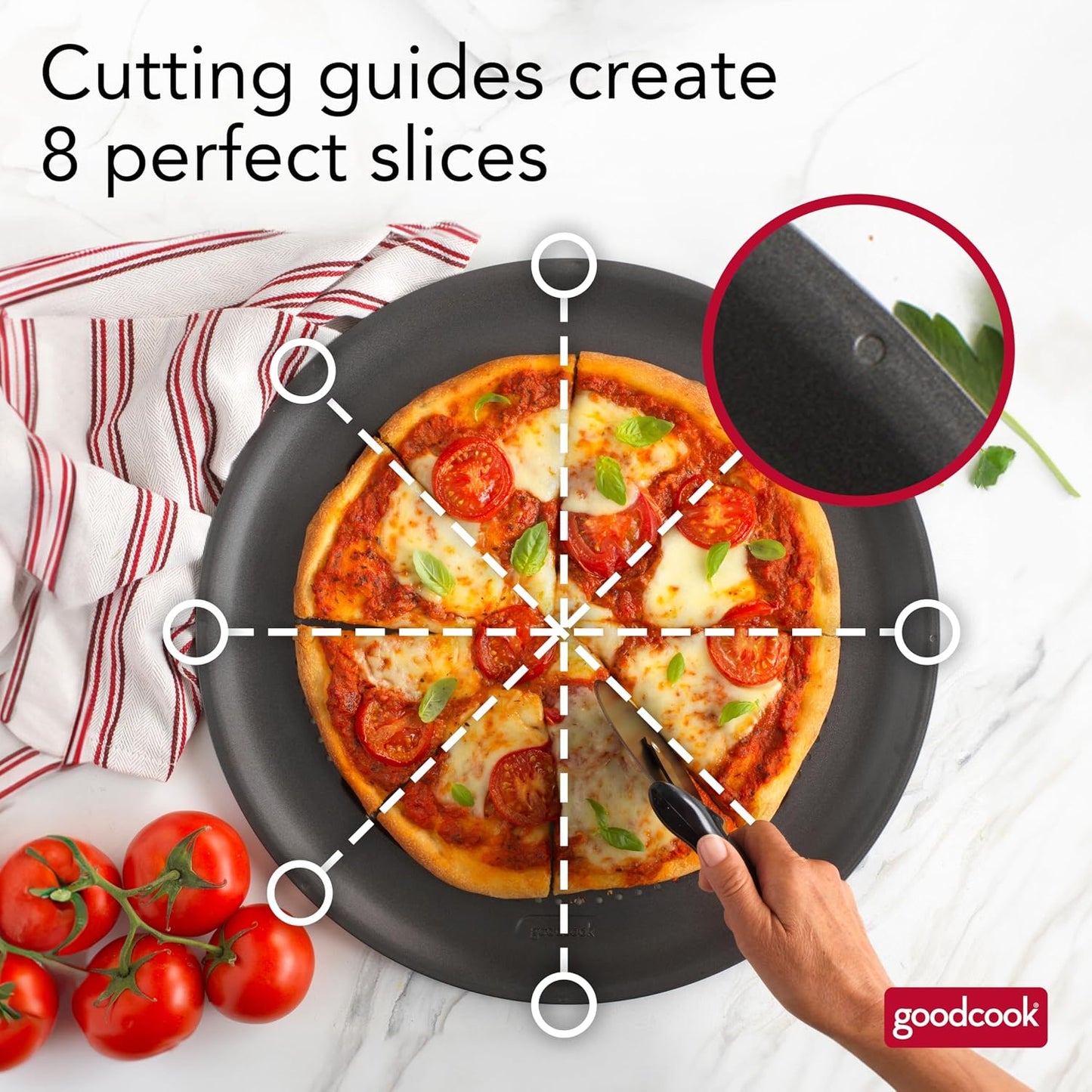 GoodCook 15.75-Inch Perforated Nonstick Carbon Steel Pizza Pan with Cutting Guides