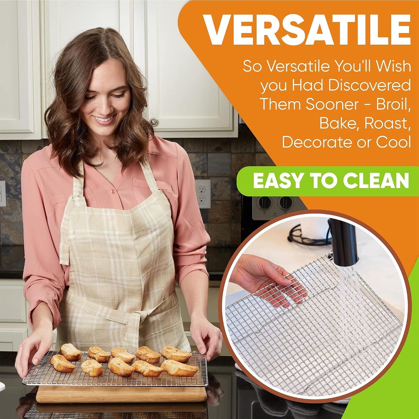 Spring Chef 10x15 Inch Stainless Steel Cooling Rack - Oven Safe Up to 575°F & Dishwasher Safe